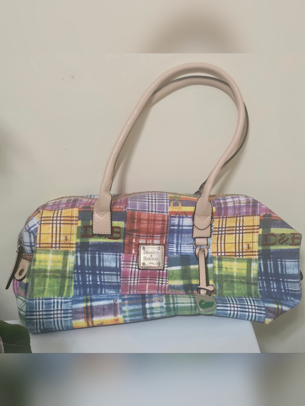 Dooney & Bourke Madras Y2K Multicolor Plaid Satchel with Tan Handles